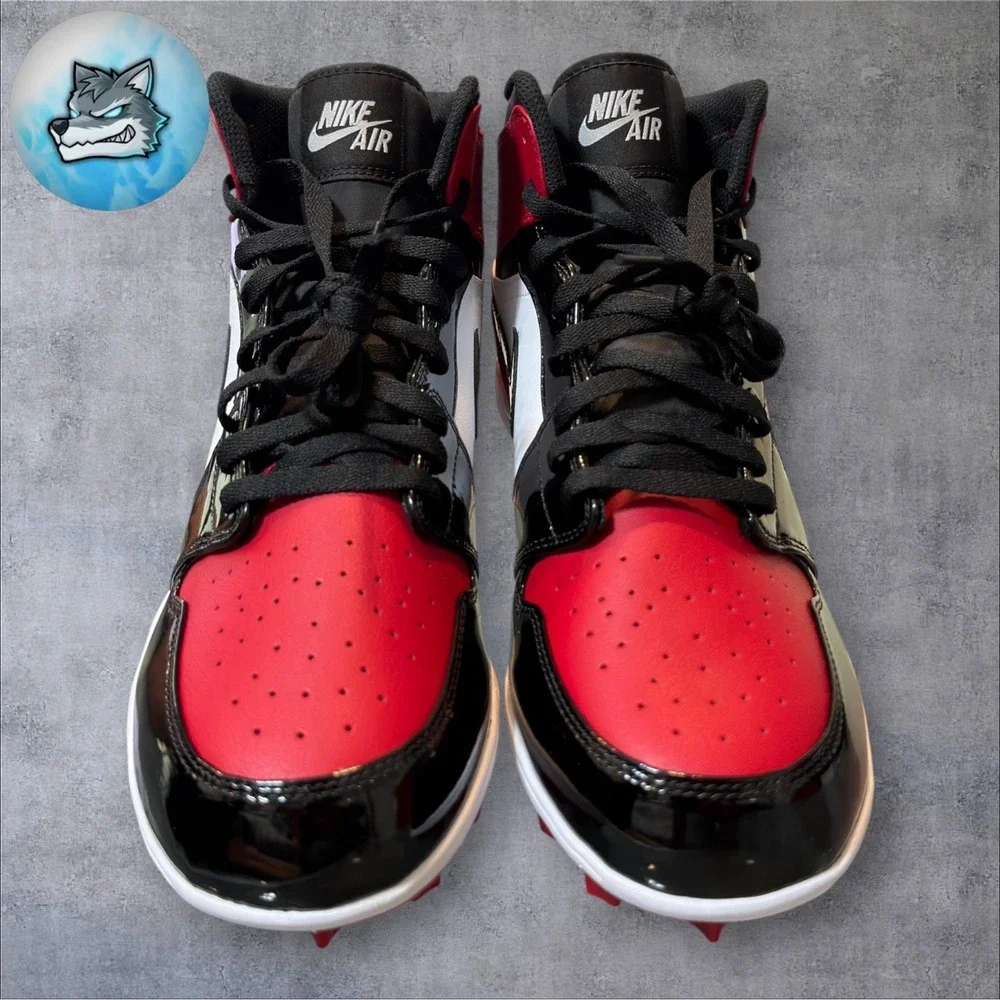 Jordan 1 Mid TD Bred Toe Football Cleats Gym Red Black Men's Size 12 FJ6805-601